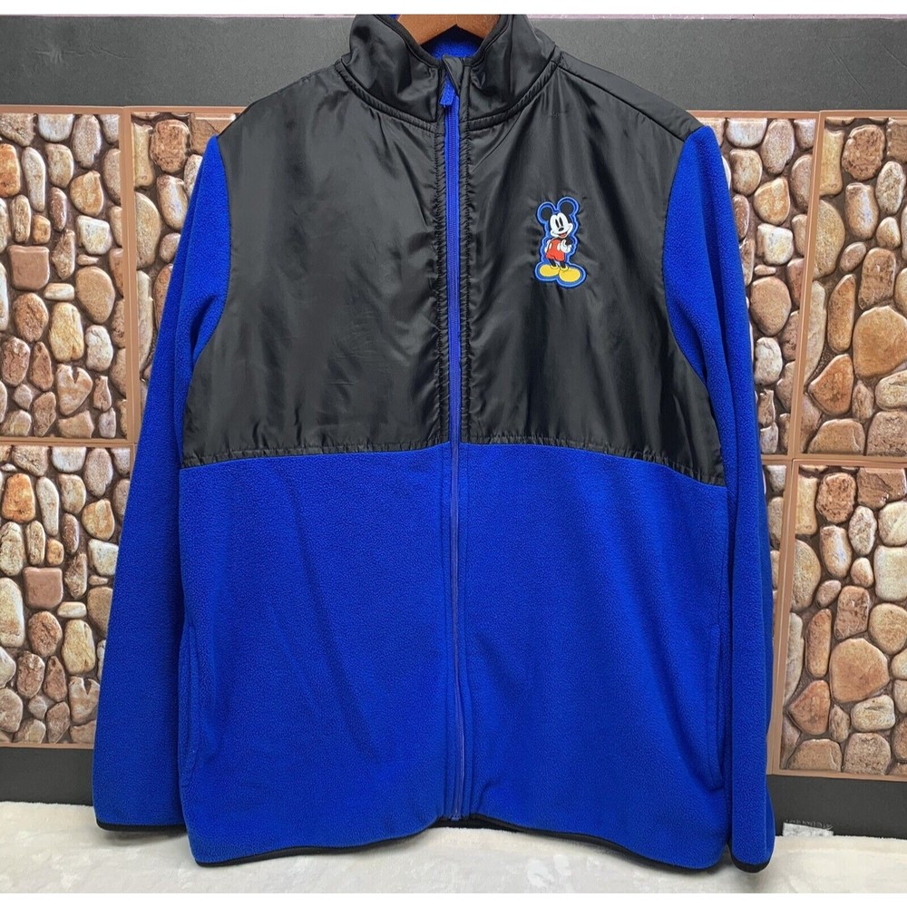 DISNEY'S MEN'S BLUE & BLACK ZIP UP FLEECE SWEATER MICKEY LOGO ON FRONTSIZE SMALL